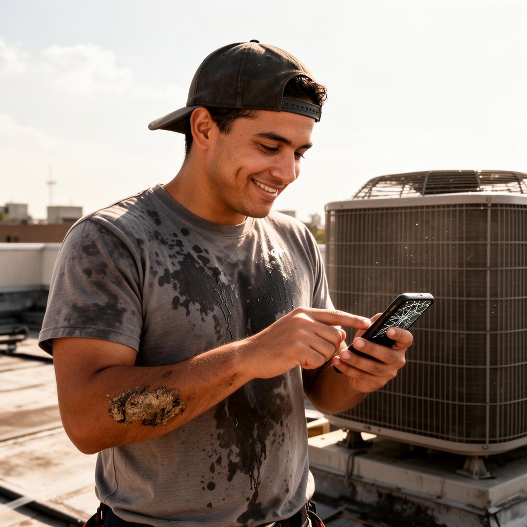 A hvac business owner glancing at their phone